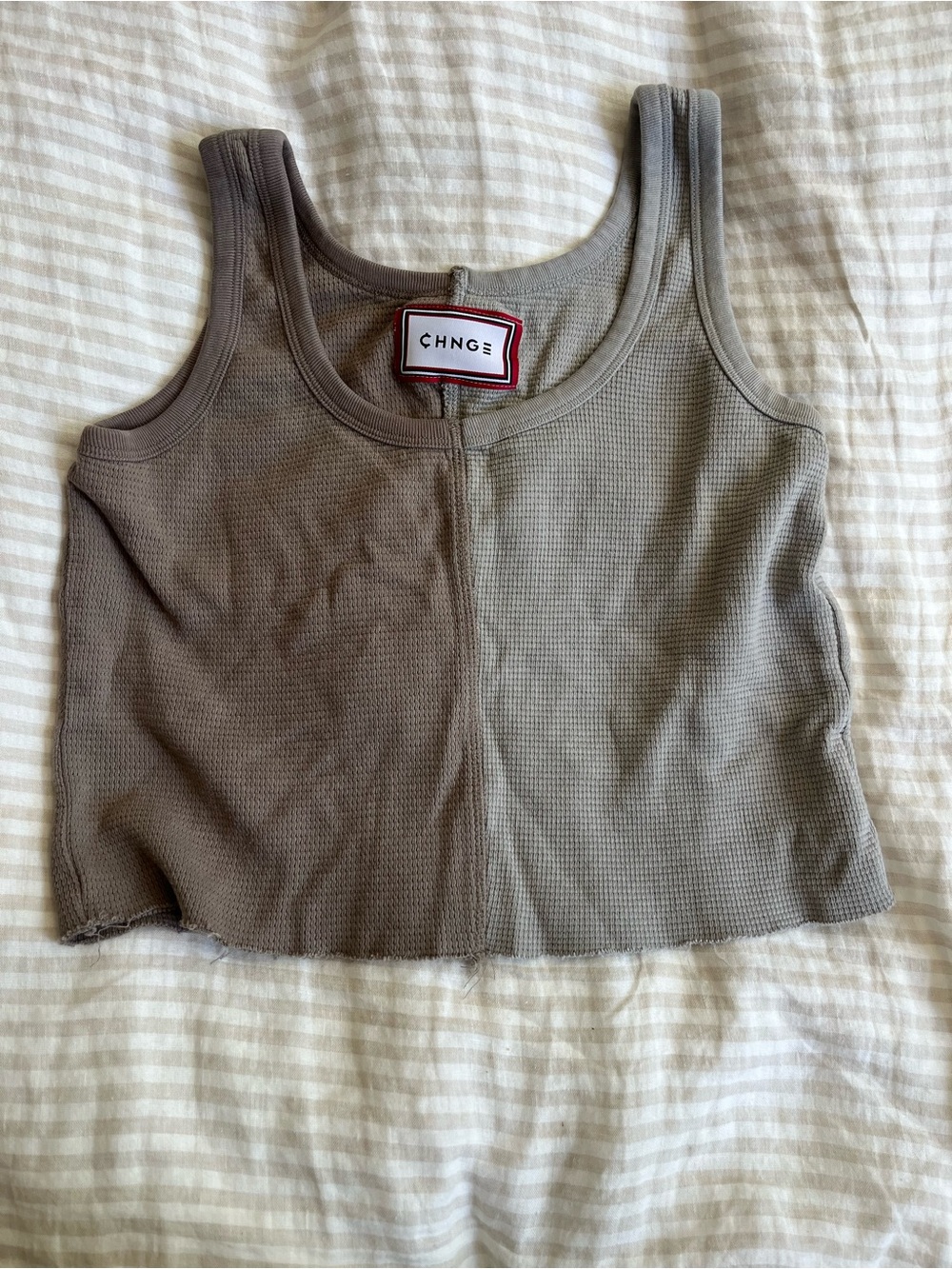 CHNGE Taupe Split-Seam Waffle Crop Tank